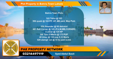 Residential Plot for Sale in Bahria Town, Lahore - (BP-81672)