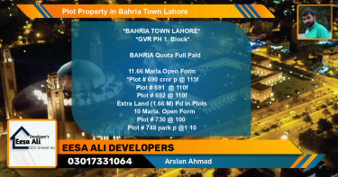 Residential Plot for Sale in Bahria Town, Lahore - (BP-81890)