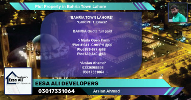 Residential Plot for Sale in Bahria Town, Lahore - (BP-81893)