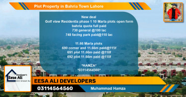 Residential Plot for Sale in Bahria Town, Lahore - (BP-81934)