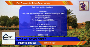Residential Plot for Sale in Bahria Town, Lahore - (BP-82826)