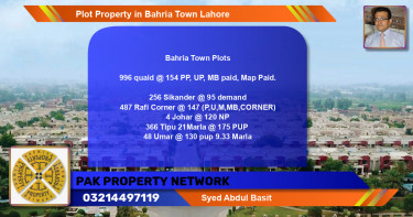 Residential Plot for Sale in Bahria Town, Lahore - (BP-83257)