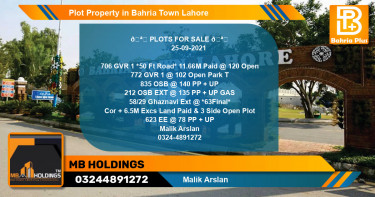 Residential Plot for Sale in Bahria Town, Lahore - (BP-83350)