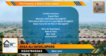 Residential Plot for Sale in Bahria Town, Lahore - (BP-83449)