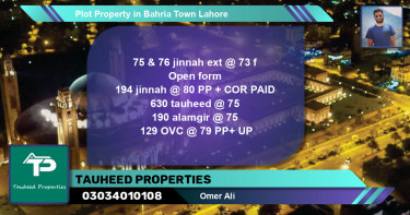 Residential Plot for Sale in Bahria Town, Lahore - (BP-83489)