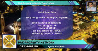 Residential Plot for Sale in Bahria Town, Lahore - (BP-83757)
