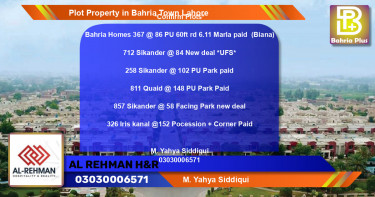 Residential Plot for Sale in Bahria Town, Lahore - (BP-83796)