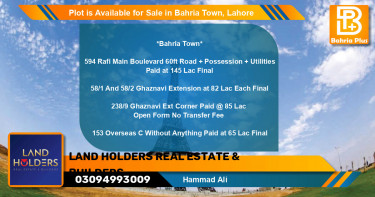 Residential Plot for Sale in Bahria Town, Lahore - (BP-85786)