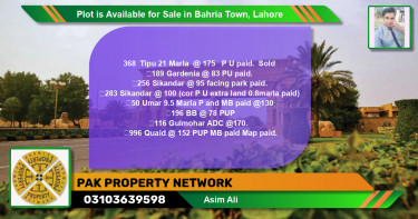 Residential Plot for Sale in Bahria Town, Lahore - (BP-85845)