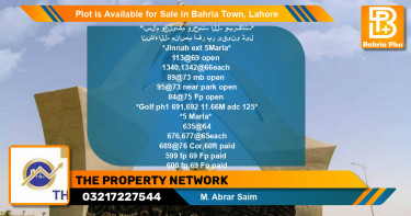 Residential Plot for Sale in Bahria Town, Lahore - (BP-85856)