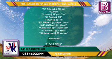 Commercial Plot for Sale in Bahria Town, Lahore - (BP-85864)