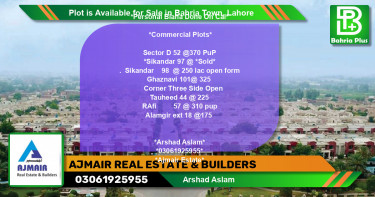 Commercial Plot for Sale in Bahria Town, Lahore - (BP-85885)
