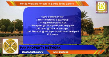 Residential Plot for Sale in Bahria Town, Lahore - (BP-85890)