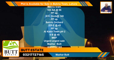 Residential Plot for Sale in Bahria Town, Lahore - (BP-85941)