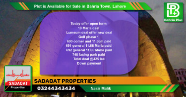Residential Plot for Sale in Bahria Town, Lahore - (BP-86052)