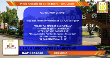 Commercial Plot for Sale in Bahria Town, Lahore - (BP-86055)