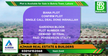 Residential Plot for Sale in Bahria Town, Lahore - (BP-86068)