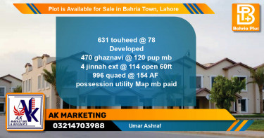 Residential Plot for Sale in Bahria Town, Lahore - (BP-86069)