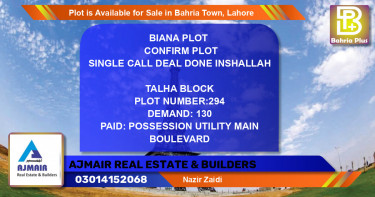 Residential Plot for Sale in Bahria Town, Lahore - (BP-86073)