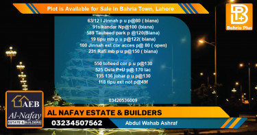 Residential Plot for Sale in Bahria Town, Lahore - (BP-86096)