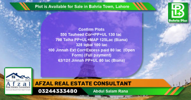 Residential Plot for Sale in Bahria Town, Lahore - (BP-86118)