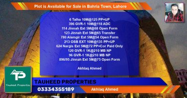 Residential Plot for Sale in Bahria Town, Lahore - (BP-86124)