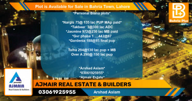 Residential Plot for Sale in Bahria Town, Lahore - (BP-86292)