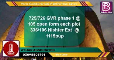 Residential Plot for Sale in Bahria Town, Lahore - (BP-86322)