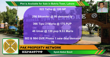 Residential Plot for Sale in Bahria Town, Lahore - (BP-86359)