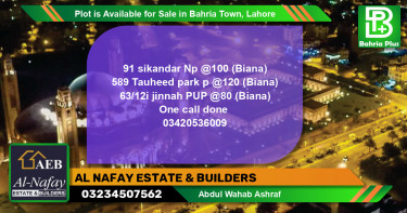 Residential Plot for Sale in Bahria Town, Lahore - (BP-86401)