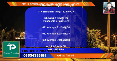 Residential Plot for Sale in Bahria Town, Lahore - (BP-86423)