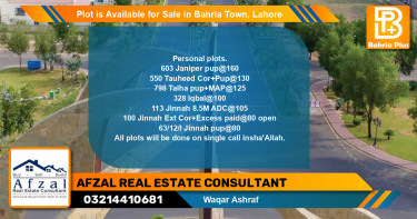 Residential Plot for Sale in Bahria Town, Lahore - (BP-86447)