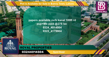 Residential Plot for Sale in Bahria Town, Lahore - (BP-86562)