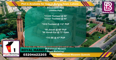 Residential Plot for Sale in Bahria Town, Lahore - (BP-86583)