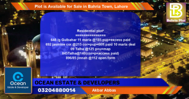 Residential Plot for Sale in Bahria Town, Lahore - (BP-86663)
