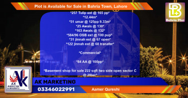 Commercial Plot for Sale in Bahria Town, Lahore - (BP-86725)