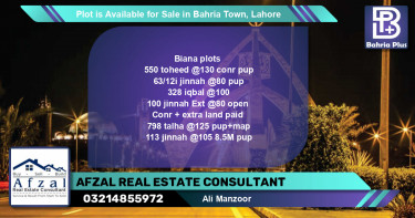 Residential Plot for Sale in Bahria Town, Lahore - (BP-86839)