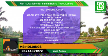 Residential Plot for Sale in Bahria Town, Lahore - (BP-86868)