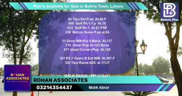 Residential Plot for Sale in Bahria Town, Lahore - (BP-86945)