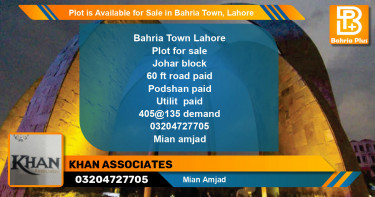 Residential Plot for Sale in Bahria Town, Lahore - (BP-86998)