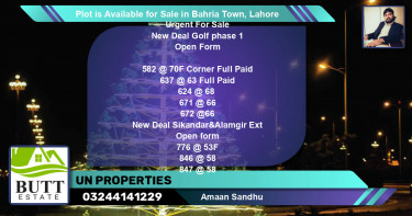 Residential Plot for Sale in Bahria Town, Lahore - (BP-87161)