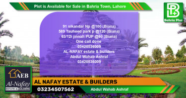 Residential Plot for Sale in Bahria Town, Lahore - (BP-87165)
