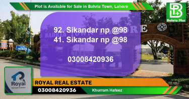 Residential Plot for Sale in Bahria Town, Lahore - (BP-87302)