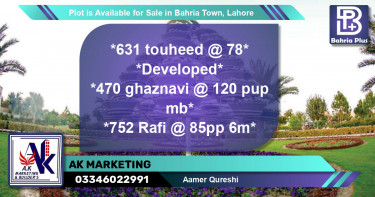 Residential Plot for Sale in Bahria Town, Lahore - (BP-87410)