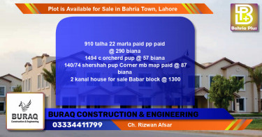 Residential Plot for Sale in Bahria Town, Lahore - (BP-87459)