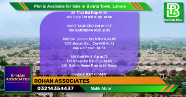 Residential Plot for Sale in Bahria Town, Lahore - (BP-87565)