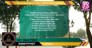 Residential Plot for Sale in Bahria Town, Lahore - (BP-87599)