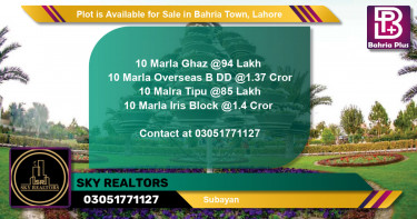 Residential Plot for Sale in Bahria Town, Lahore - (BP-87601)