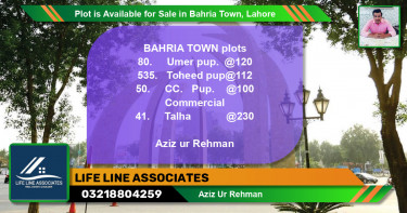Commercial Plot for Sale in Bahria Town, Lahore - (BP-87622)