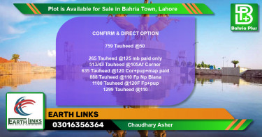 Residential Plot for Sale in Bahria Town, Lahore - (BP-87623)